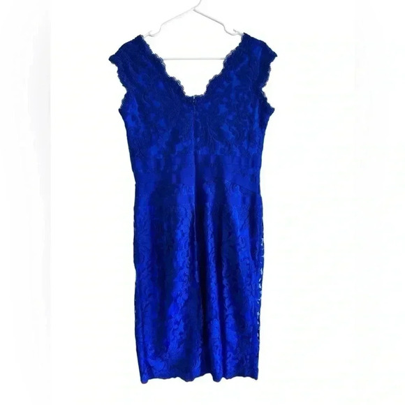 TADASHI SHOJI Dress Embroidered Sheath V Neck Lace Scallop Royal Blue Size 12 - Picture 6 of 16